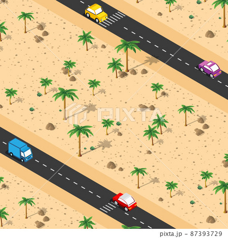 Isometric natural landscape of palm trees, vector illustration 87393729