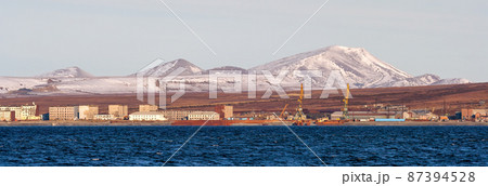 Panorama of the northern port town on the sea coast 87394528