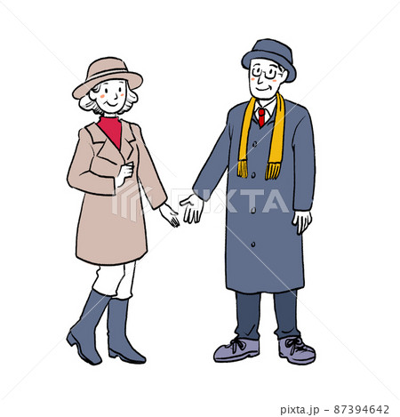 お洒落を楽しむシニア男女のイラスト お洒落を楽しむシニア男女のイラスト 87394642