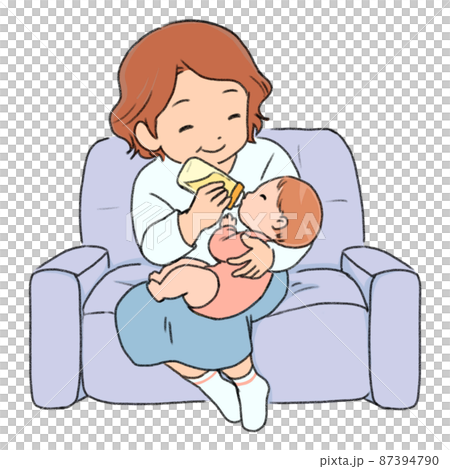 奶奶用嬰兒奶瓶母乳喂養的插圖 87394790