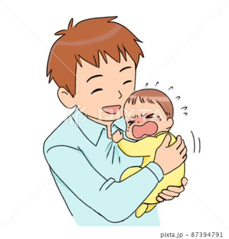 泣いている赤ちゃんを笑顔であやすお父さんのイラスト 泣いている赤ちゃんを笑顔であやすお父さんのイラスト 87394791