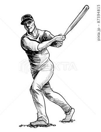 Baseball player. Ink black and white drawing Baseball player. Ink black and white drawing 87394815