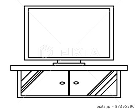 テレビモニターとテレビ台のシンプルイラストのイラスト素材