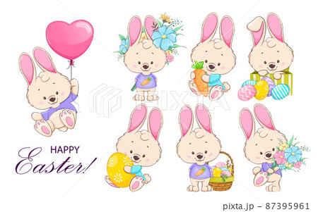 Happy Easter. Funny cartoon character rabbit Happy Easter. Funny cartoon character rabbit 87395961