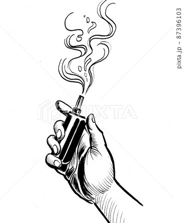 Hand with electric vaping device. Ink black and... - Stock Illustration  [87396103] - PIXTA