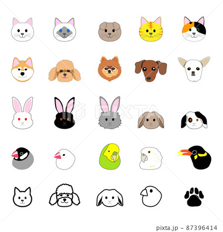 ネコ、犬、ウサギと鳥のアイコンセット 87396414
