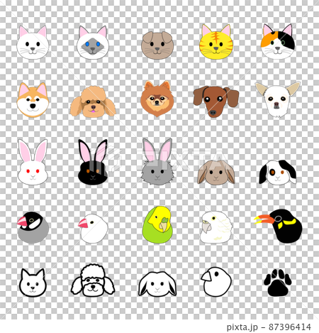 ネコ、犬、ウサギと鳥のアイコンセット 87396414
