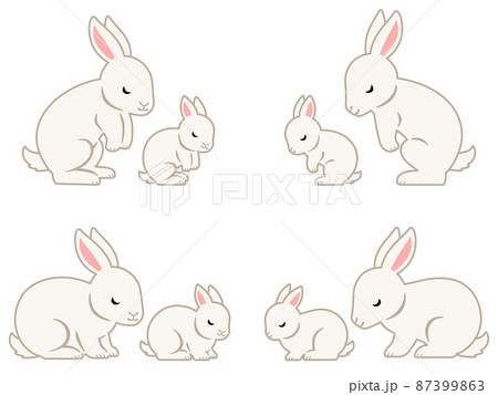 お辞儀する白うさぎの親子のイラストセット 87399863
