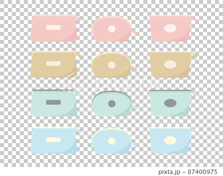 ポーチ　布小物のカラーバリエーションイラスト素材セット 87400975