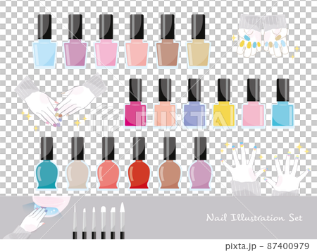 Nail color variations and female hand illustration material set 87400979