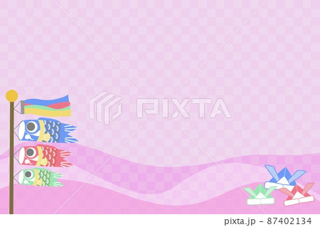 鯉のぼりと兜　市松模様のイラスト背景素材　ピンク 87402134