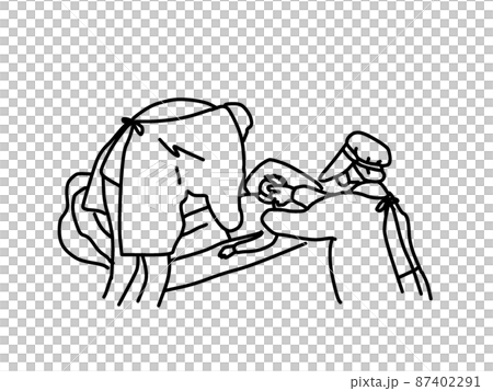患者を診る防護服を着たファストドクターの線画イラスト 87402291