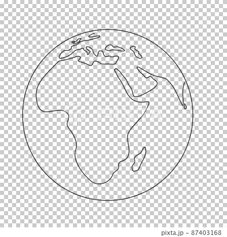 Illustration of the earth seen mainly on the African continent (white background, vector, line drawing, clipping) 87403168