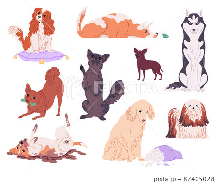 Cute cartoon dogs vector puppy different breads doggy illustration 87405028