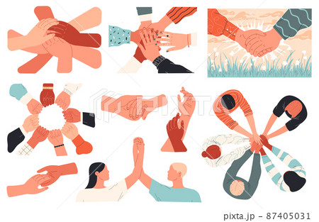 Set of hands. People unite, support each other 87405031