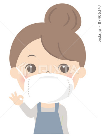 マスク着用の女性（主婦・エプロン） 87406347