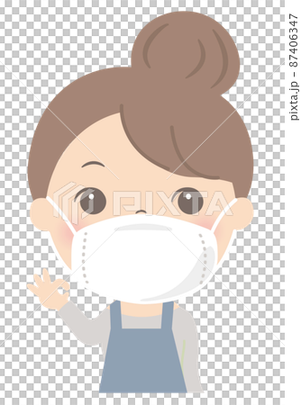 マスク着用の女性（主婦・エプロン） 87406347