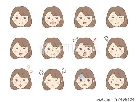 女性の顔イラスト（表情いろいろ） 87406404