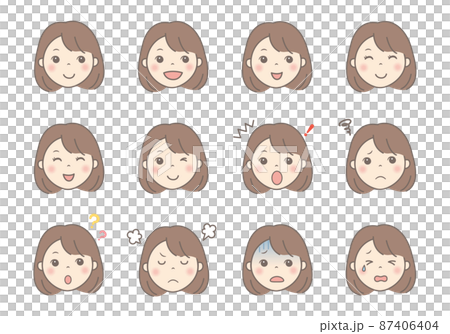女性の顔イラスト（表情いろいろ） 87406404