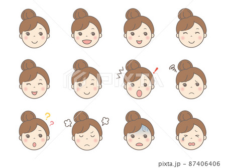 女性の顔イラスト 表情いろいろ のイラスト素材