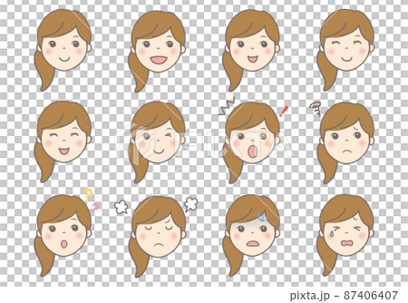 女性の顔イラスト（表情いろいろ） 87406407