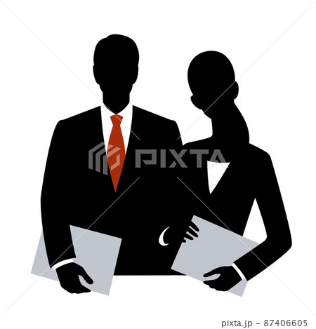 ビジネスマンの男女のシルエットイラスト 87406605