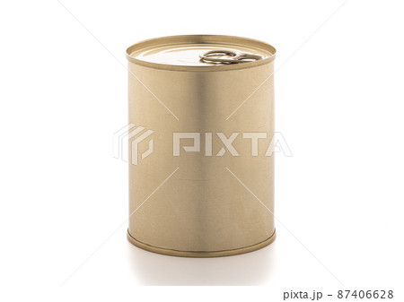 Tin can with a key on the lid isolated on a white background. 87406628