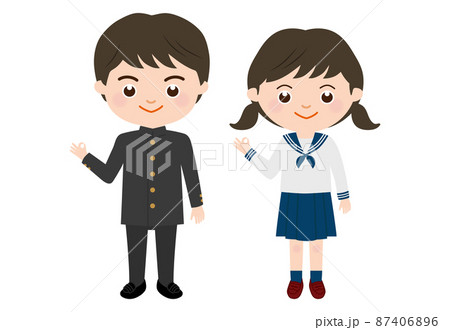 笑顔でOKマークの学生　男女　全身 87406896