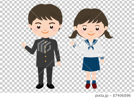 笑顔でOKマークの学生　男女　全身 87406896