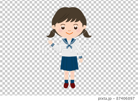 笑顔でOKマークの女子学生　全身 87406897