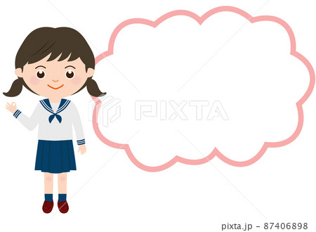 ふきだし 笑顔でOKマークの女子学生 全身 ふきだし 笑顔でOKマークの女子学生 全身 87406898