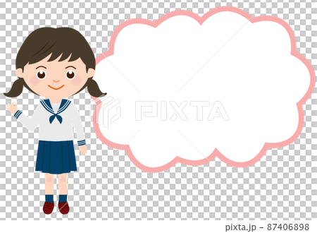 ふきだし 笑顔でOKマークの女子学生 全身 ふきだし 笑顔でOKマークの女子学生 全身 87406898