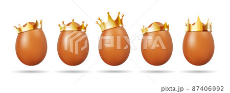 Set of Realistic eggs with golden crown for design flyer, corporate template, brochure 87406992