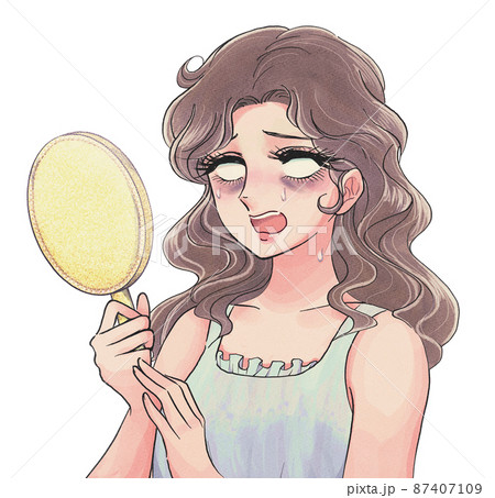 黒くまに悩まされる少女漫画風の白目の女性 87407109