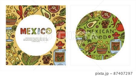 Mexican cuisine, vector doodle food banner. National spicy food, fast food, snacks. Sketch illustration for restaurant, menu, cafe. Fiesta mexicana Mexican cuisine, vector doodle food banner. National spicy food, fast food, snacks. Sketch illustration for restaurant, menu, cafe. Fiesta mexicana 87407297