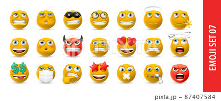 Vector cartoon faces with different emotions. Set of emoji icons 87407584