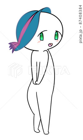 微笑みながら振り向く帽子をかぶったキャラクター 87408384