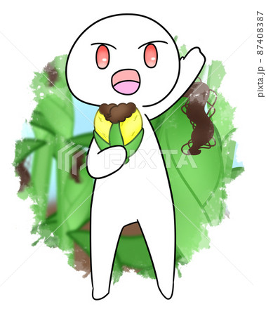 トウモロコシ畑で笑顔で手を挙げるキャラクター 87408387