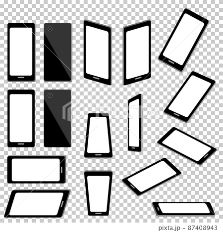 Illustration material: Set of various angles of mobile phone, smartphone, mobile / Screen is white without main line 87408943