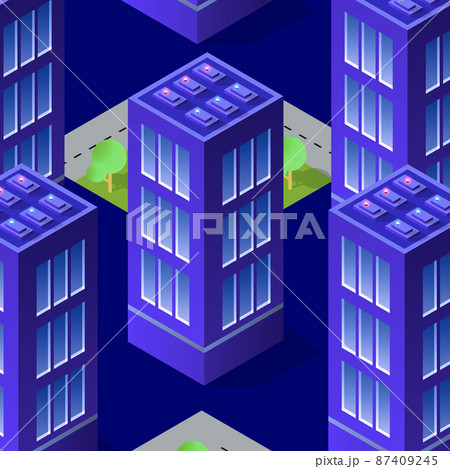Isometric night quarter of the city with houses 87409245