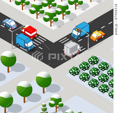 Perspective winter view from above to the city quarter Perspective winter view from above to the city quarter 87409318