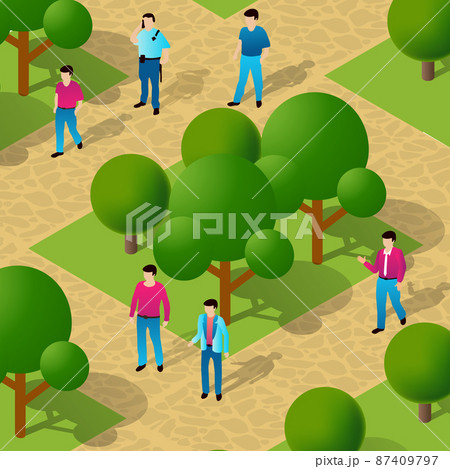 City park with trees and people walking vacationers lifestyle scene City park with trees and people walking vacationers lifestyle scene 87409797