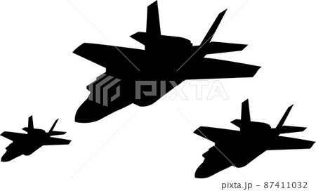 隊列を組んだ戦闘機のシルエット素材　ベクター 87411032
