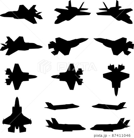 戦闘機のシルエット素材セット ベクター 戦闘機のシルエット素材セット ベクター 87411046