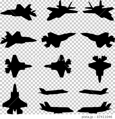 戦闘機のシルエット素材セット ベクター 戦闘機のシルエット素材セット ベクター 87411046