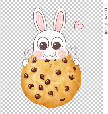 手作り風チョコチップクッキーを食べるウサギのイラスト 手作り風チョコチップクッキーを食べるウサギのイラスト 87411128