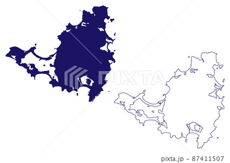 Saint Martin island (French Republic, Kingdom of the Netherlands, Cenrtal America, Caribbean islands) map vector illustration, scribble sketch Sint Maarten map 87411507