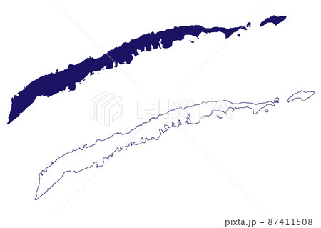 Roatan and Barbareta island (Republic of Honduras, Cenrtal America, Caribbean islands) map vector illustration, scribble sketch Ruatan or Rattan map 87411508