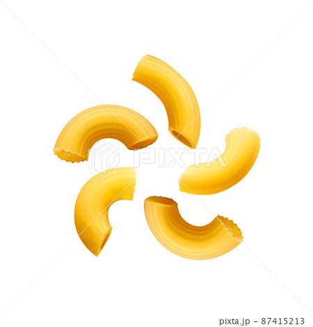 Raw yellow chifferi pasta isolated, vector illustration 87415213