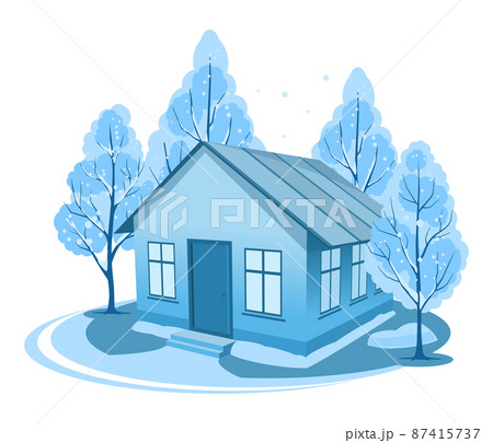 Winter landscape. House surrounded by trees 87415737